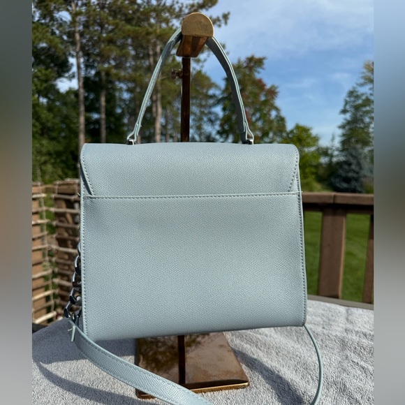 NWT! Betsy Johnson Devin Satchel Top Handle Crossbody Bag Blue Bow Chain Strap - Picture 7 of 13